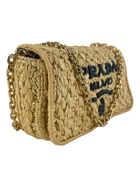 Bolsa Tiracolo Prada Crochê Logo Bege