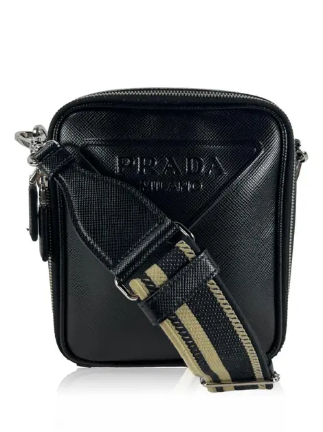 Bolsa Tiracolo Prada Logo Saffiano Preta