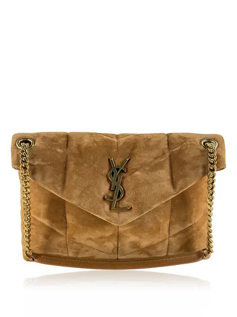 Bolsa Tiracolo Yves Saint Laurent Loulou Puffer Camurça Marrom