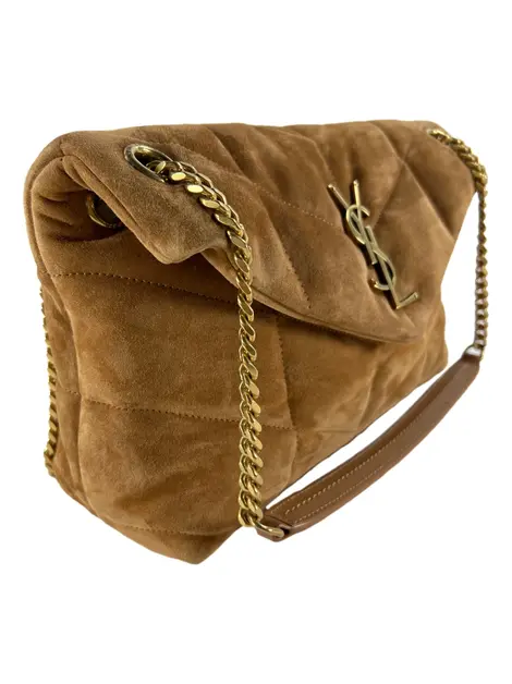 Bolsa Tiracolo Yves Saint Laurent Loulou Puffer Camurça Marrom