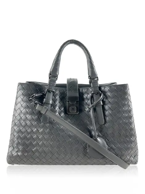 Bolsa Tote Bottega Veneta Roma Intrecciato Cinza