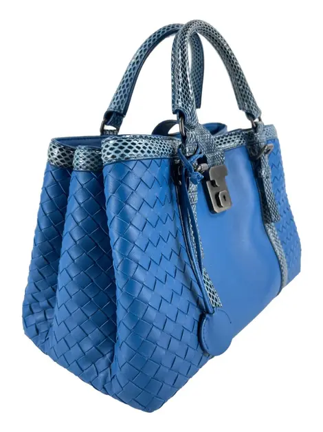 Bolsa Tote Bottega Veneta Roma Intrecciato Python Azul