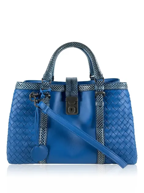 Bolsa Tote Bottega Veneta Roma Intrecciato Python Azul