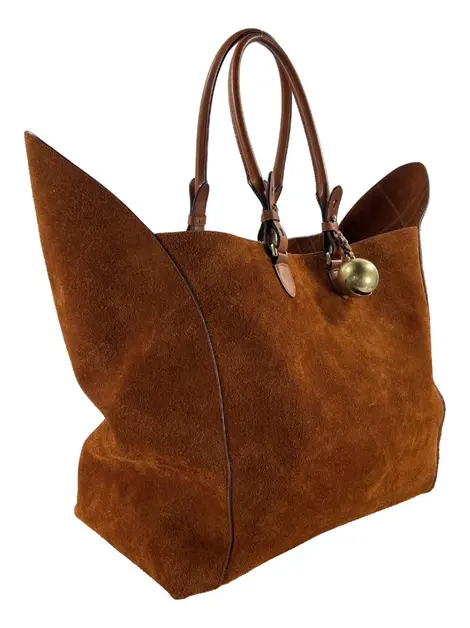 Bolsa Tote Burberry Shield Camurça Marrom
