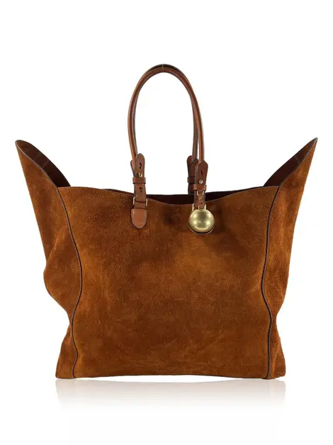 Bolsa Tote Burberry Shield Camurça Marrom