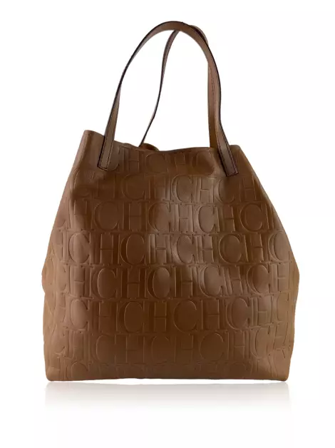 Bolsa Tote Carolina Herrera Logo Marrom