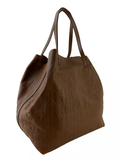 Bolsa Tote Carolina Herrera Logo Marrom