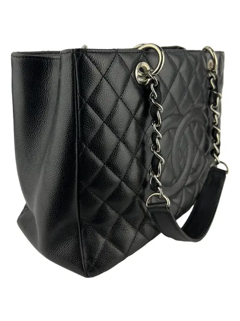 Bolsa Tote Chanel Grand Shopping Tote GST Caviar Quilted Preta