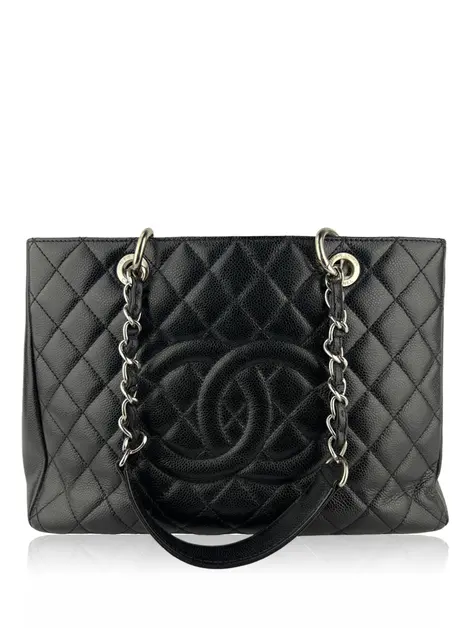 Bolsa Tote Chanel Grand Shopping Tote GST Caviar Quilted Preta
