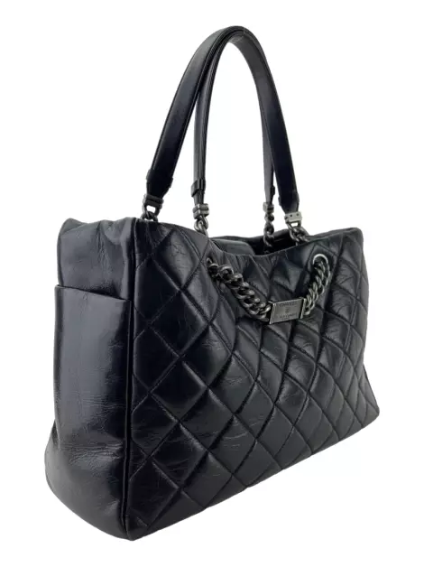 Bolsa Tote Chanel Shopping Nameplate Quilted Preta