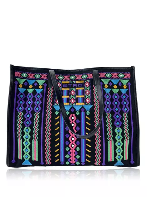 Bolsa Tote Etro Bordada Preta