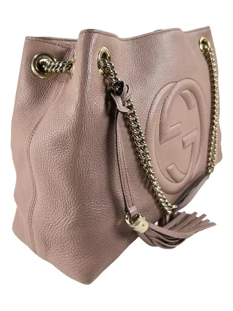 Bolsa Tote Gucci Soho Chain Couro Bege