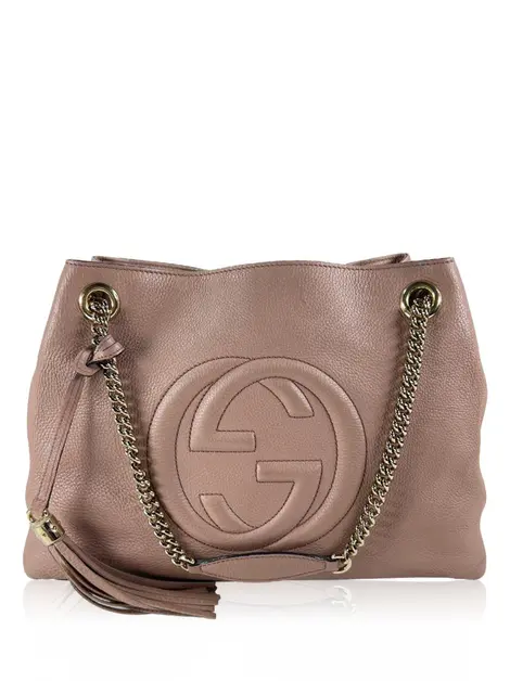 Bolsa Tote Gucci Soho Chain Couro Bege