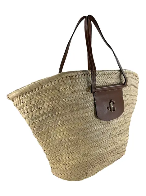 Bolsa Tote Jimmy Choo Macy Raffia Marrom