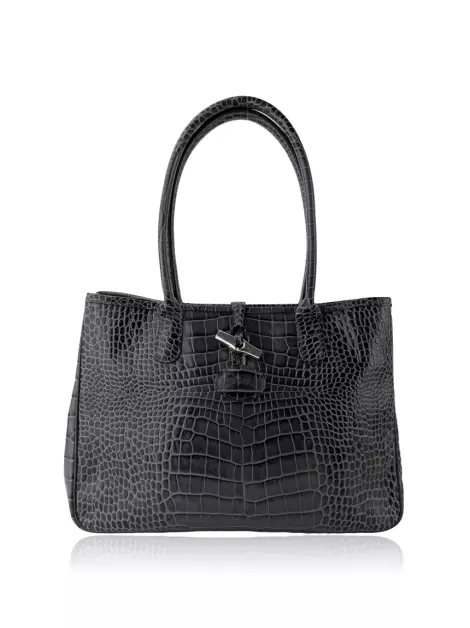 Bolsa Tote Longchamp Roseau Embossed Cinza