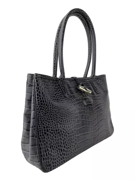 Bolsa Tote Longchamp Roseau Embossed Cinza