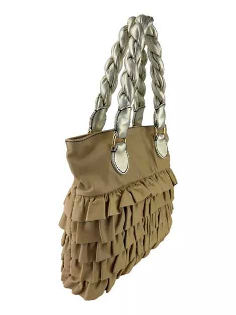 Bolsa Tote Valentino Babados Couro Bege