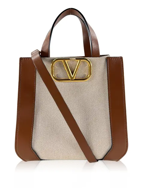 Bolsa Tote Valentino VLogo Canvas Marrom