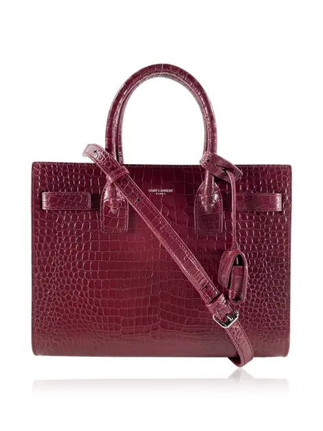 Bolsa Tote Yves Saint Laurent Sac De Jour Sac De Jour Baby Croco Embossed Vinho