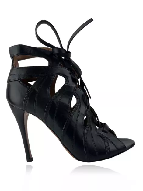 Bota Alaia Amarração Couro Preto