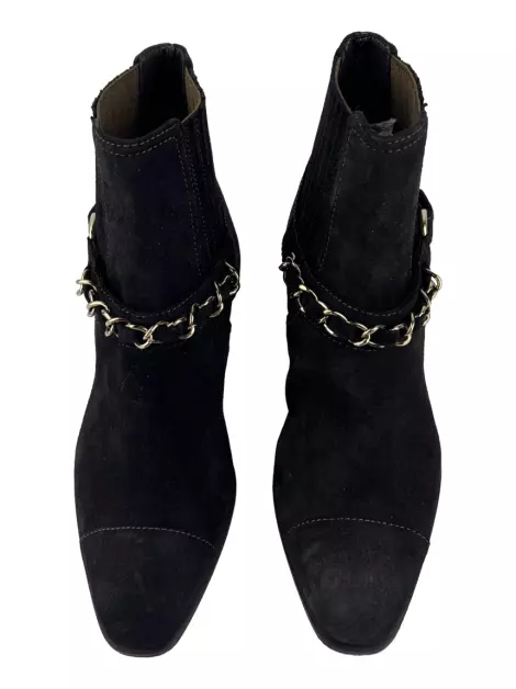 Bota Chanel CC Suede Preta