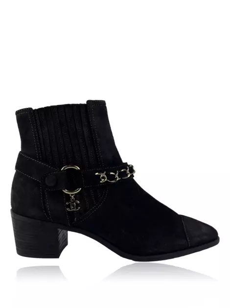 Bota Chanel CC Suede Preta