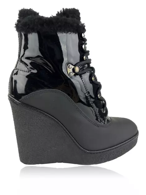 Bota Moncler Shearling Wedges Preto