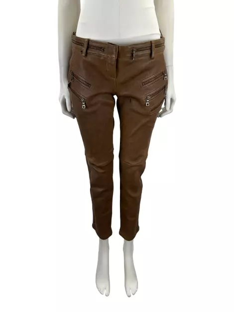 Calça Balmain Couro Marrom