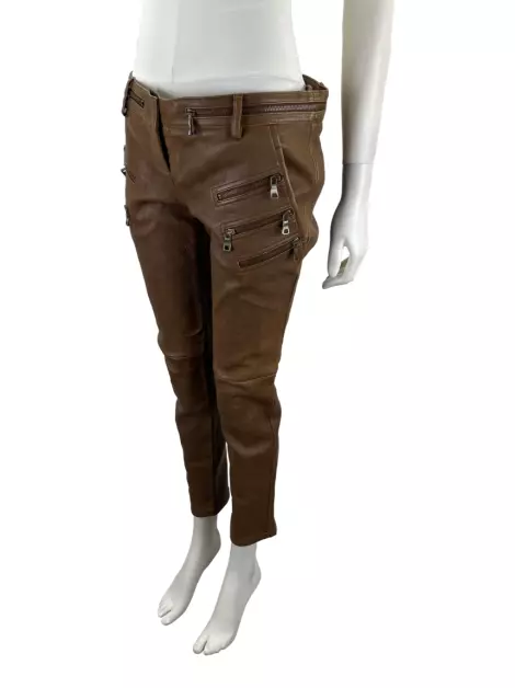 Calça Balmain Couro Marrom
