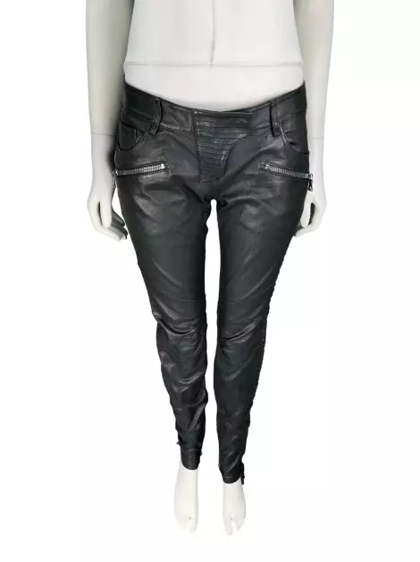 Calça Balmain Couro Preta