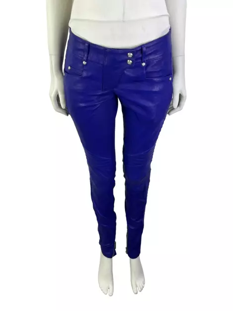 Calça Balmain Couro Texturizado Azul