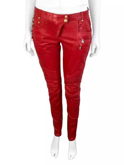 Calça Balmain Couro Vermelho
