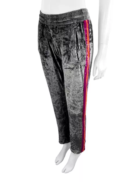 Calça Blumarine Veludo Bordada Cinza