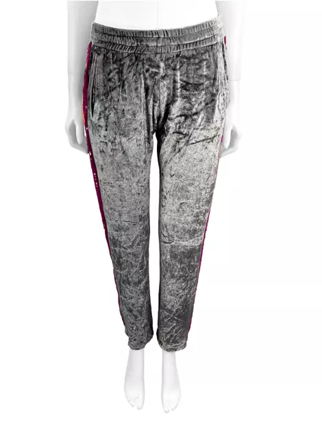 Calça Blumarine Veludo Bordada Cinza