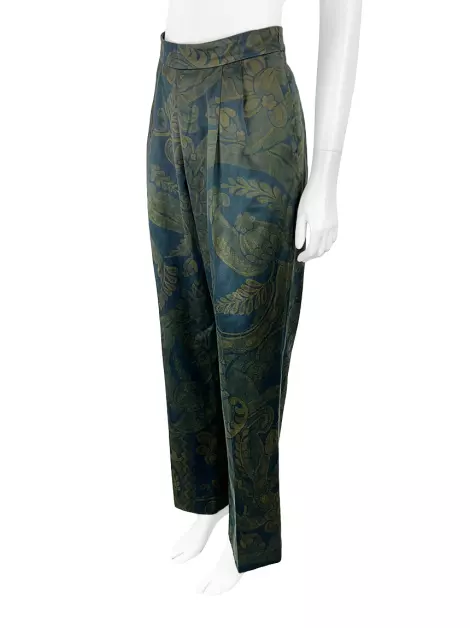 Calça Dries Van Noten Cetim Verde Estampada