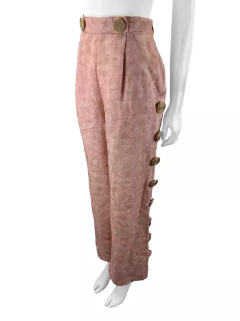 Calça Framed Linho Estampada Rosa