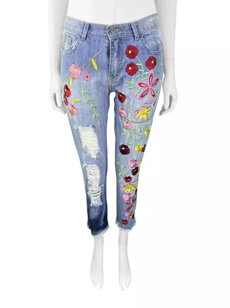 Calça Not Your Basic Denim Jeans Bordado Azul