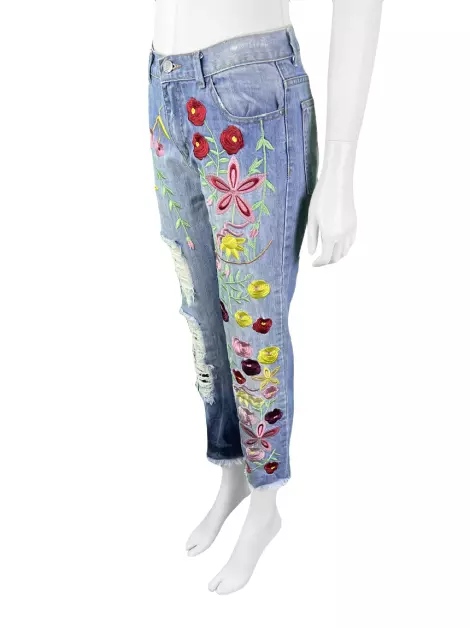 Calça Not Your Basic Denim Jeans Bordado Azul