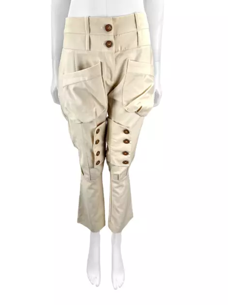 Calça Raia De Goeye Drapeado Bege