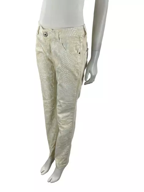 Calça Sacada Jeans Animal Print Bege