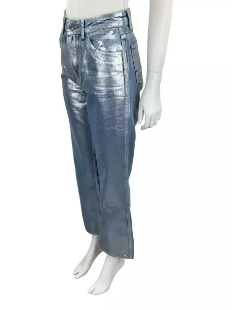 Calça Sandro Reta Jeans Metalizada