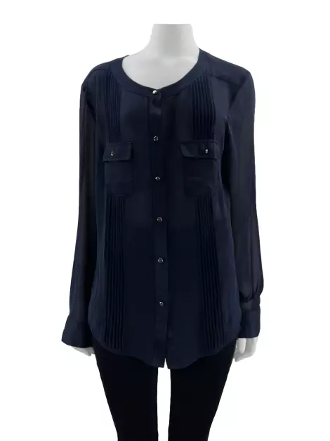 Camisa Ann Taylor Transparência Azul Marinho