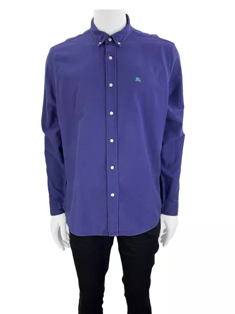 Camisa Burberry Manga Longa Azul