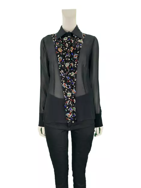 Camisa Patricia Bonaldi Seda Preto Bordada
