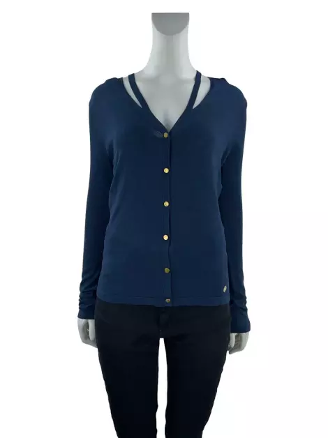 Cardigan Versace Recortes Azul