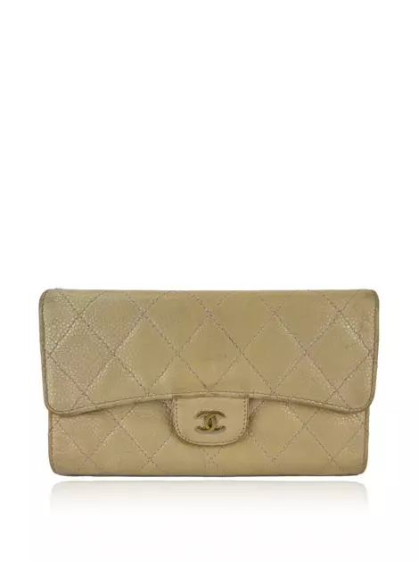 Carteira Chanel CC Quilted Flap Bege