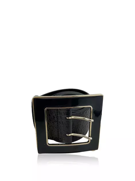 Cinto Anne Fontaine Embossed Croco Preto