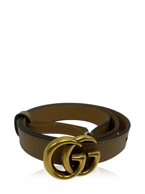 Cinto Gucci GG Marmont Buckle Slim Bege