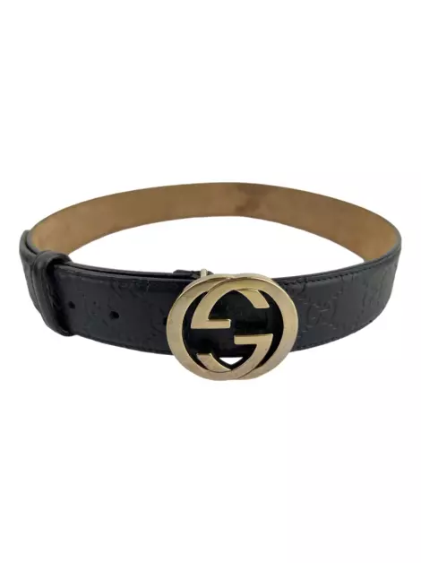 Cinto Gucci Interlocking Guccissima Preto