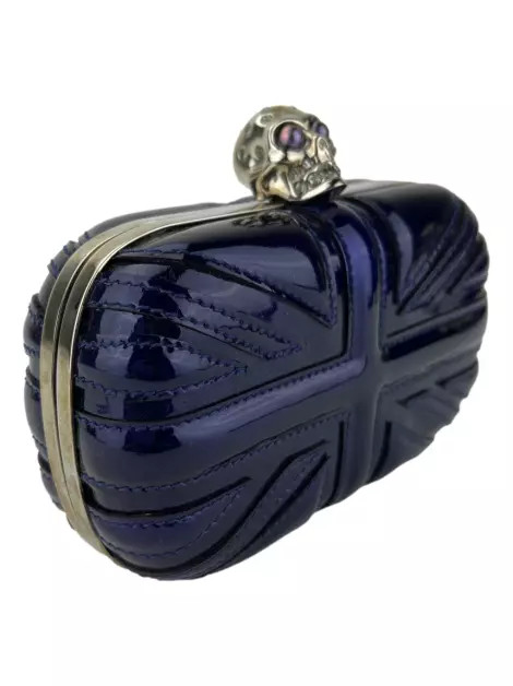 Clutch Alexander McQueen Skull Box Verniz Azul